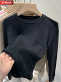 Thicken Sweater Womens Casual Warm Velvet Lined Big Size 4xl Knit Pullover Half Turtleneck Poleras Soft Knitwear