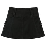 Fongt New Solid Color Personality Street Spice Girl Style Women's Denim Pleated Skirt
