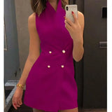 Women Sleeveless OL Bodycon Mini Dress Sexy V-neck Buttoned New arrival Summer Party