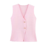 Fongt Women's ZA New Multi-Color Button Knitted Vest Vest Half-Skirt Set