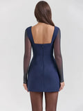 Long Sleeve Plunge Neck Mini Dress-Outfit