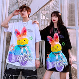 Cute Rainbow Rabbit Graffiti T Shirts Men Women Oversized Short Sleeve Casual Tops Harajuku Street Kawaii Graphic Tee-Outfit
