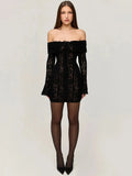 Lace Long Sleeve Off-shoulder Dress-Outfit