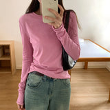 Color Long-Sleeved T-Shirt Women's Spring And Autumn 2024 New Slim And Thin Bottomed Shirt With Round Collar And Thin Folded