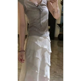 Fongt New French Temperament V-Neck Collar Slim Thin Top Design High Waist Half-Dress