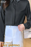 Spring Women's Shirts Satin Blouse for Women Long Sleeve Shirt Silk White Shirt OL Woman Solid Blouses Pullover Ladies