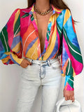 Large Size Autumn And Winter New Lapel Printed Fashion Shirt Girl-Outfit