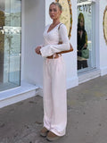 Solid Wrap Around Top And Drawstring Pants Set-Outfit
