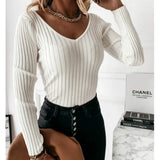 Women Long Sleeve V-neck Solid Autumn T-shirt 2021 Spring Fashion Casual Street Outfits Pulloveralls