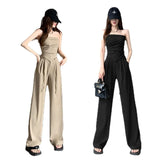 Fongt Tsets + Casual High-Waisted Broad-Legged Set Women's Fashion Temperament Two Sets
