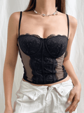 Lace Paneled Mesh Corset Top-Outfit