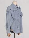 Fongt Wind Three-Dimensional Flower Jeans Top Female Summer 2024 Comfortable Casual Shirt Type Jeans Jacket Female-Outfit