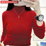 Warm Sweater Pullover Women Slim Thicken Plush Velvet Lined Knitwear Jumper Korean Half Turtleneck Poleras Soft Knit