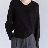 Fongt Autumn Winter New Style Lazy Wind Restoring Ancient Ways Temperament V Collar Design Sense Sweater Simple And Versatile Pure Color Sweater Female-Outfit
