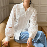 Fongt 2025 New French Embroidered Shirt Women's Long-Sleeved Design Sense Women's Clothing Style White