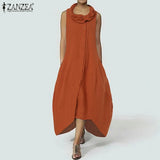Sleeveless Solid Loose Mid-calf Dress 2022 ZANZEA Casual Asymmetrical Hem Party Vestidos Sarafans Fashion Summer