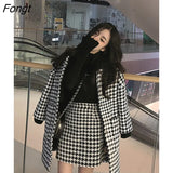 and Winter New Plaid Mid Length Coat+wool High Waist Slim Skirt Suit Women's Blazer Suits Two Piece Sets Womens