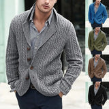 Fongt And Winter New Men's Long Sleeve Knit Cardigan Single Breasted Pocket Stranded Flower Suit Collar Casual Men's