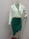 Fongt 2024 New Solid Color Low Collar Skirt Suit High-Waisted Skirt Two Sets Of Women-Outfit