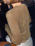 glitter knit top with pearl buttons and