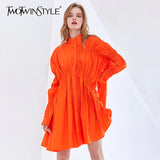 Drawstring Elegant Dress For Women Stand Collar Puff Sleeve Casual Loose Dresses Female Fashion New Spring
