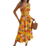 Spring And Summer Flowers With Belt Sling Skirts On The Beach Dress Women's