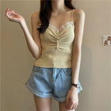 Fongt Women Wear Summer Korean Version Of 2023 New Lace Splicing Slimming Ice Silk Knitting Bottom