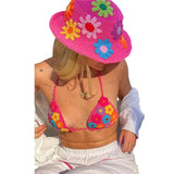 Fongt Selling Pure Hand Crocheted Flower Wool Fisherman Hat Adult Ins Knit Cap-Outfit