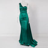 Shoulder Padded Sexy Satin Maxi Evening Party