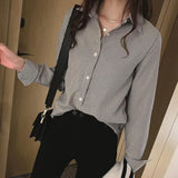 Fongt Spring And Autumn New Long-Sleeved Striped Shirt Female Korean Version Of Loose Large-Size Bottom Shirts Thin Professional