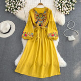 Fongt Embroidery Tassel Tuxedo With Loose Waist A Word Big Swing Dress Seaside Holiday