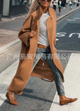 Ins Autumn And Winter Ladies Coat Woolen Super Long Loose Double Bag Lapel Simple Coat-Outfit