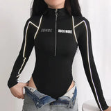 Fongt Wind Line Feeling Hot Girl Tight Zipper Splicing High Collar Long Sleeve Onesie 2024 Early Autumn Women's