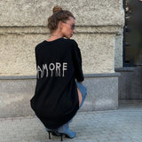 Summer Women's Casual Loose T-shirt Women's Mid-Length Letters Hot Diamond Tassel Design Short Sleeves-Outfit