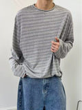 Fongt Men's Autumn New Lazy Ins Literature And Art Simple Loose Haired Round-Neck Striped Long-Sleeved T-Shirt Popular Temperament
