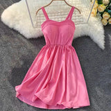 New-Coming Summer Solid Knee-Length Spaghetti Strap Strapless Dresses High Street Empire Style Party Holiday