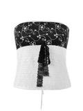 Tie Up Lace Patchwork Bandeau Top-Outfit