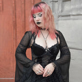 Dark Lace Lace Horn Sleeve Blouse Street Style Gauze Jacket Girl-Outfit
