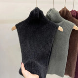 Sweater Vest Women Cropped Sleeveless Knitted Pullovers Jumper Vintage Solid Waistcoat Knitwear Korean Slim Tank Top-Outfit