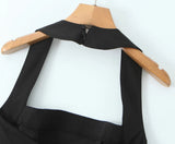 Solid Halter Slash Collar Mini Dress-Outfit