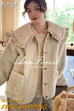 Cute Lace Ruffled Collar Doll Plush Coat Wool Jacket Autumn Winter Lamb wool
