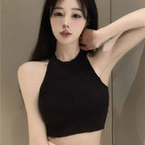Fongt Chic New Knitted Neck Vest Slings Sweet Spicy Outer Wear Short Bottom Shirt Thin Top