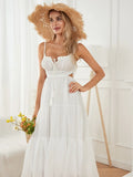 Ruched Tie-Up Strappy Maxi Dress-Outfit