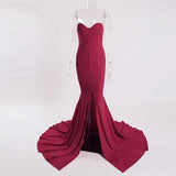 Slit Bare Shoulder Red Night Gown Party