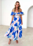 Fongt Spring Summer New Temperament Printing Bubble Sleeve High-End Dress Women