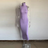 Vestidos De Verano 2021 Summer Blue Evening Maxi Long Dress Turtleneck Bodycon Outfits Woman Backless Party