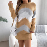 Fongt Shooting 2025 Autumn And Winter Casual Coloring Lantern Sleeve Sweater Dress Women's Clothing