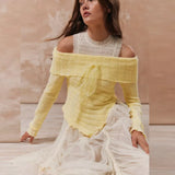 Fongt And Winter New Big Lapel Design One Word Shoulder Side Slit Knit Sweater Female 2366-Outfit