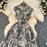 Fongt New Women's High-End Elegant Dress Women's Collar Sleeveless Single Buckle Ink Painting Long Dress