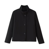 Fongt Women's Autumn And Winter Collar Clasp Short Loose Jacket Casual Solid Color Hair This Coat Top